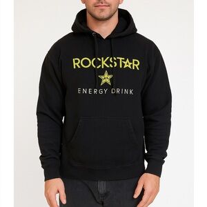 Rock Star Energy drink black & yellow hoodie W/ kangaroo pocket pullover SZ M